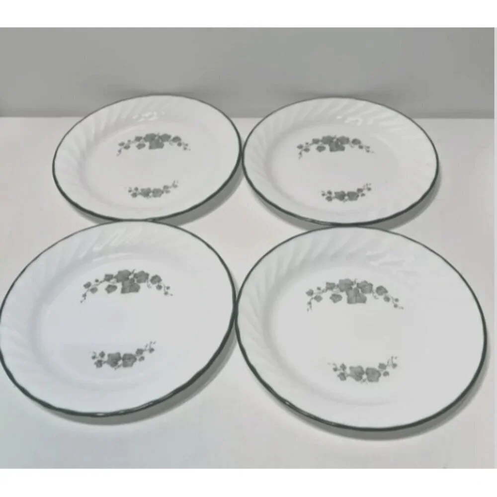 Corelle Callaway Green Ivy Salad Plates lot of 5 USA Swirled green Rim MW safe
